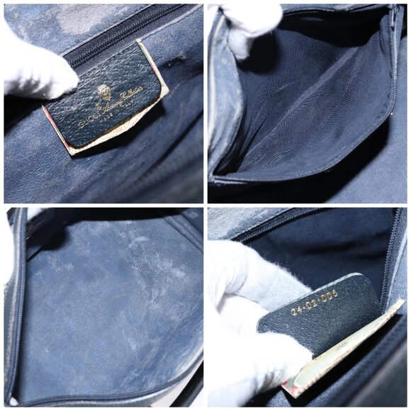 GUCCI GG Supreme Sherry Line Boston Bag PVC Navy Red gold Auth 138290 - Picture 15 of 16